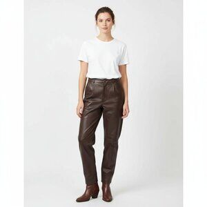100% Leather Vintage Brown Chocolate High Waist Straight Leg Pants 10